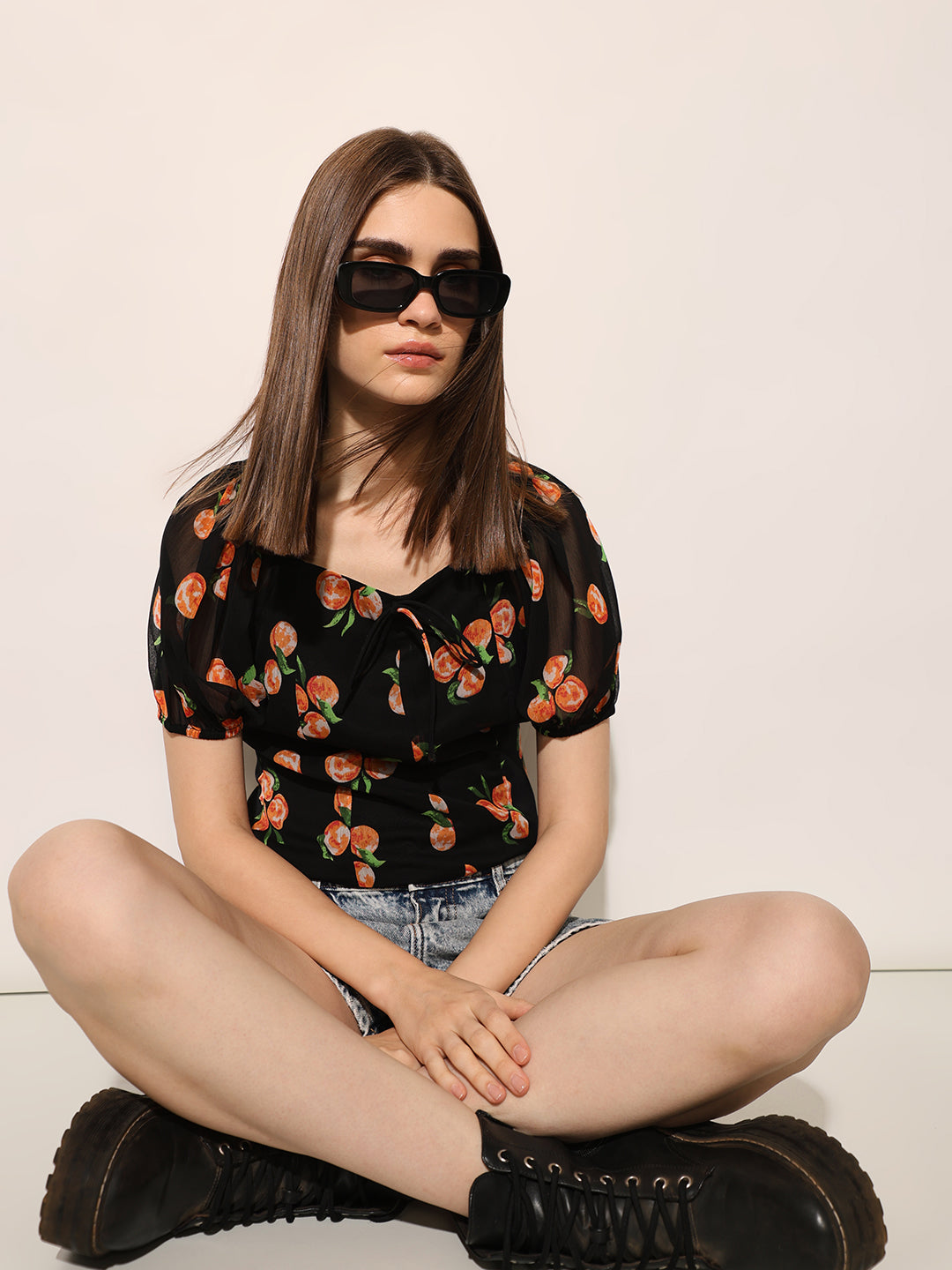 ONLY Black Printed Square Neck Top