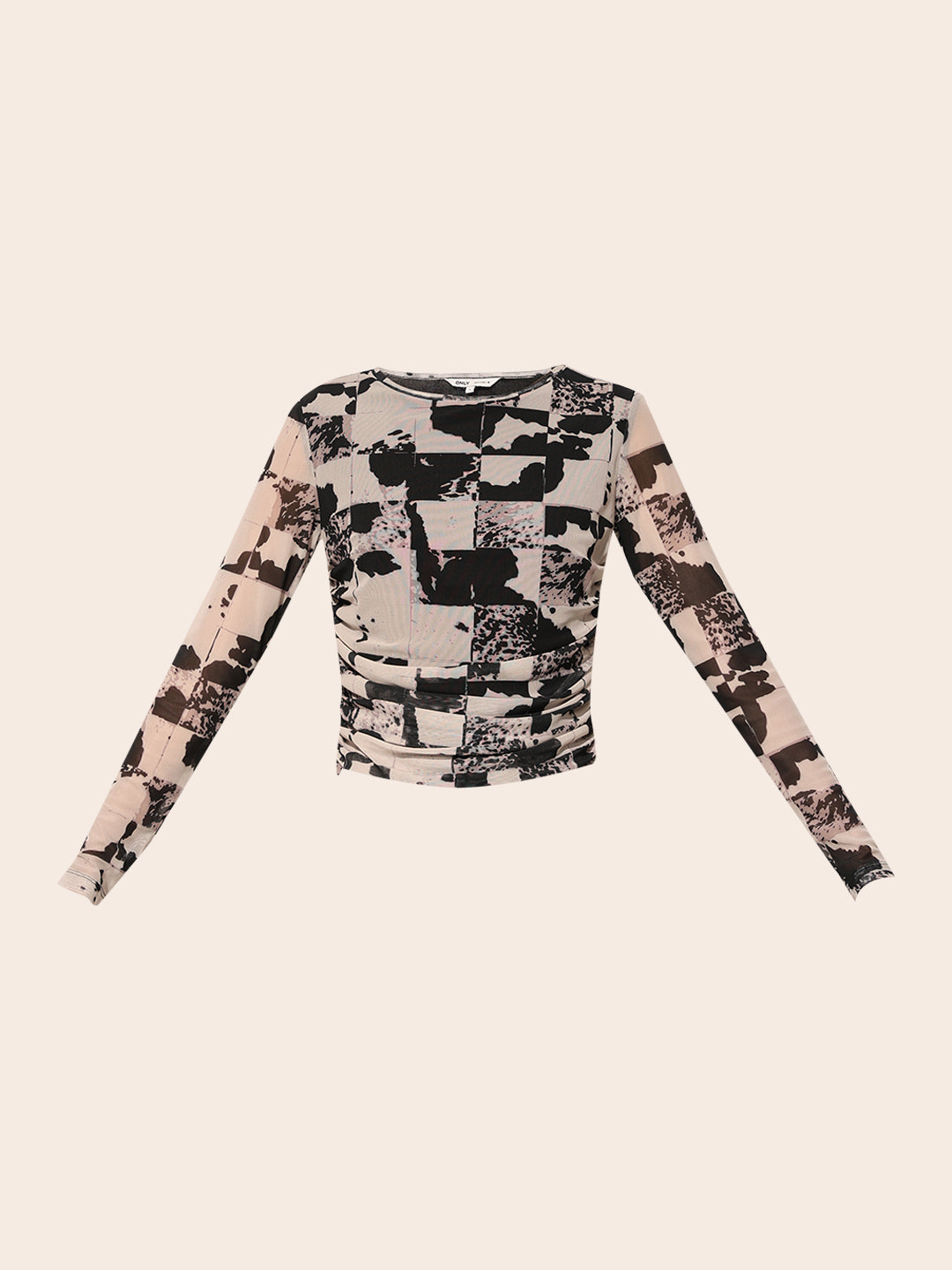 Black Printed Cropped Mesh Top