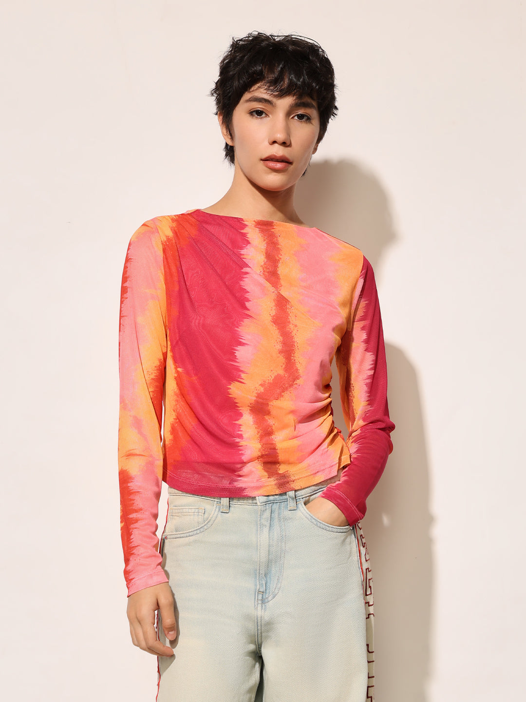 ONLY Multi-Colour Printed Cropped Mesh Top