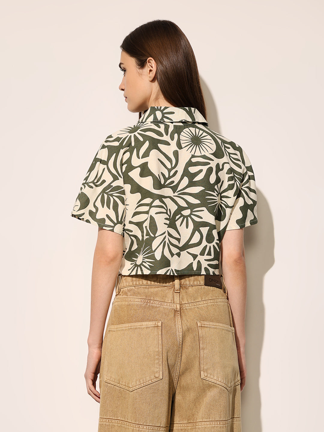 Green Printed Cropped Shirt