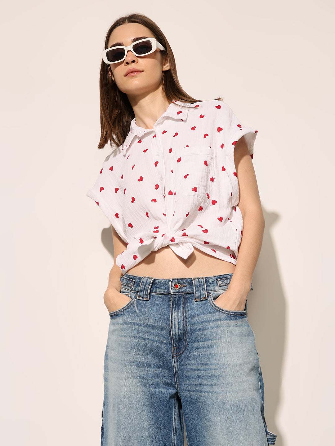 White Heart Print Organic Cotton Shirt