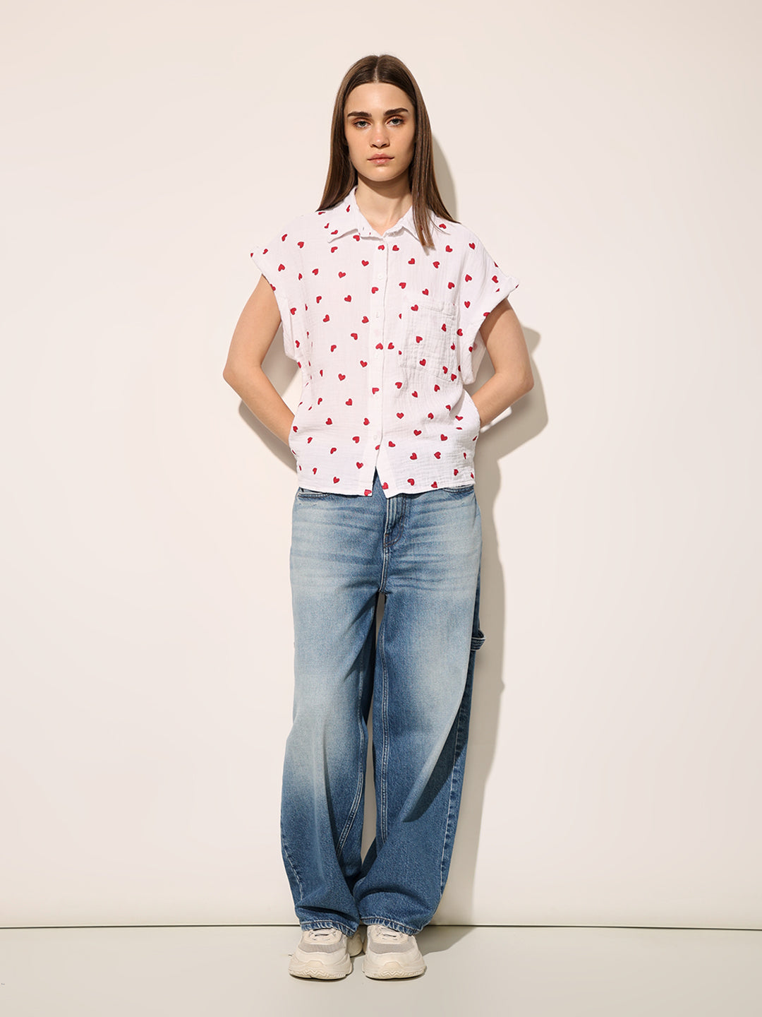 White Heart Print Organic Cotton Shirt