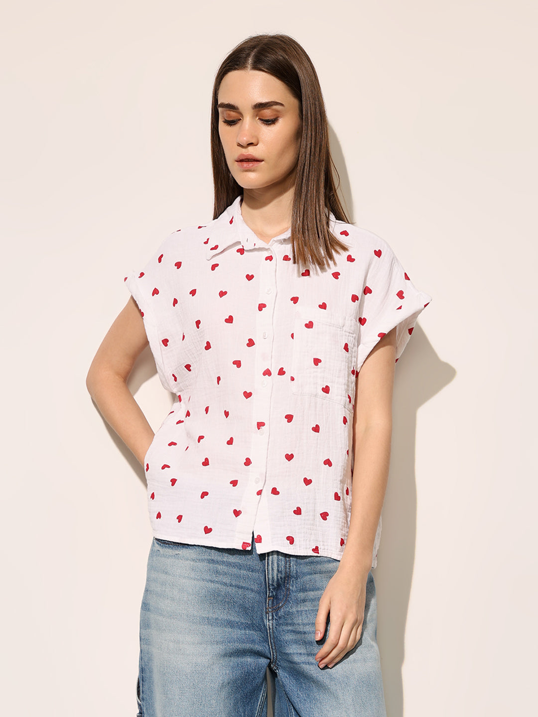 White Heart Print Organic Cotton Shirt
