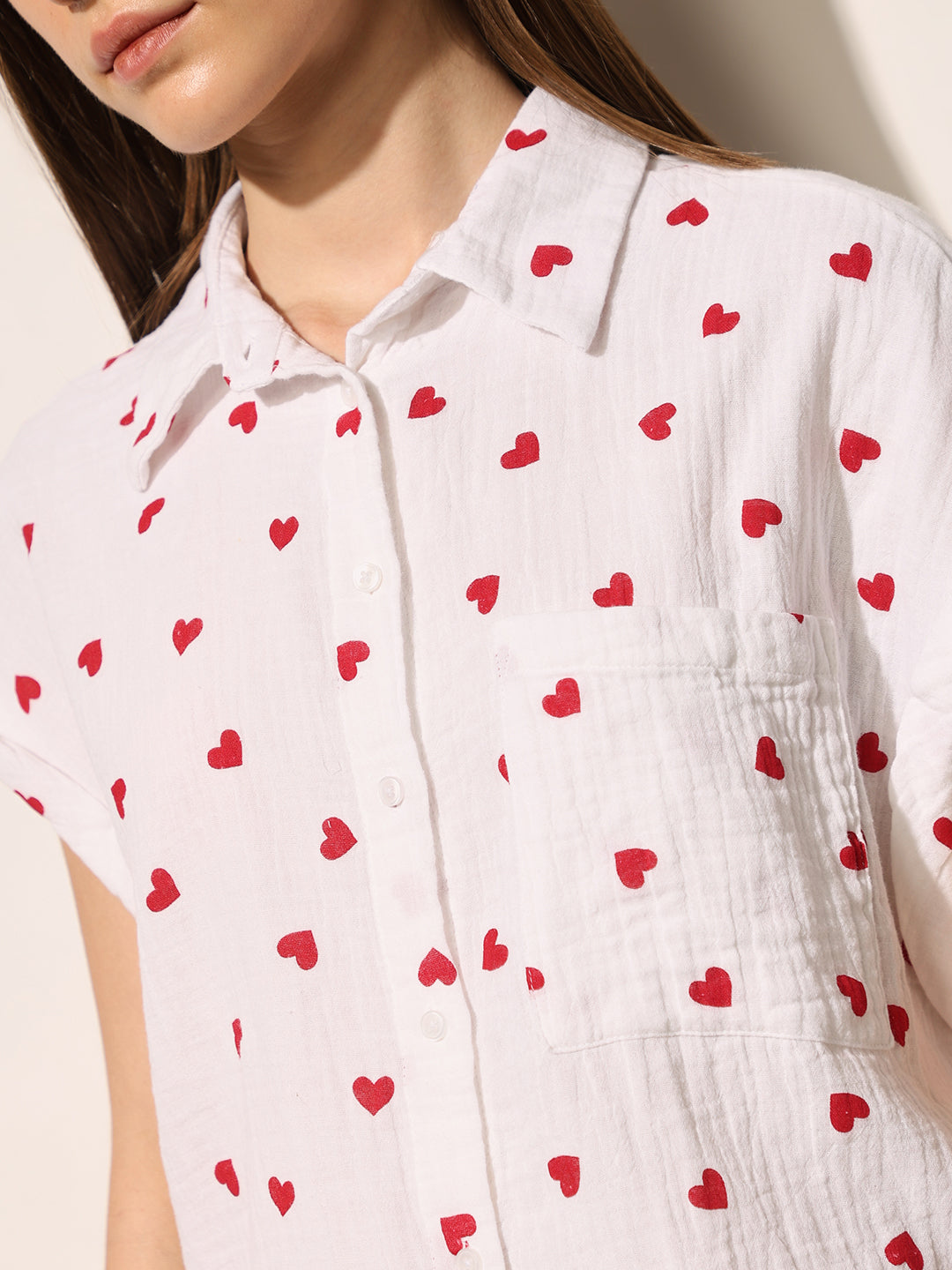 White Heart Print Organic Cotton Shirt
