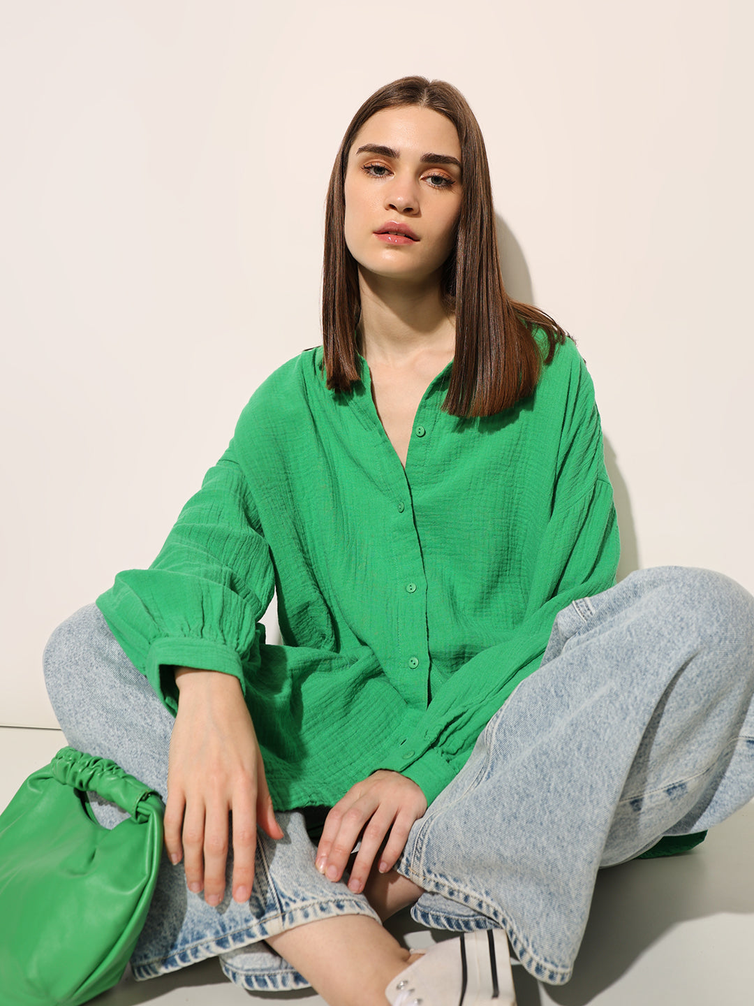 Green Organic Cotton Oversized Shirt