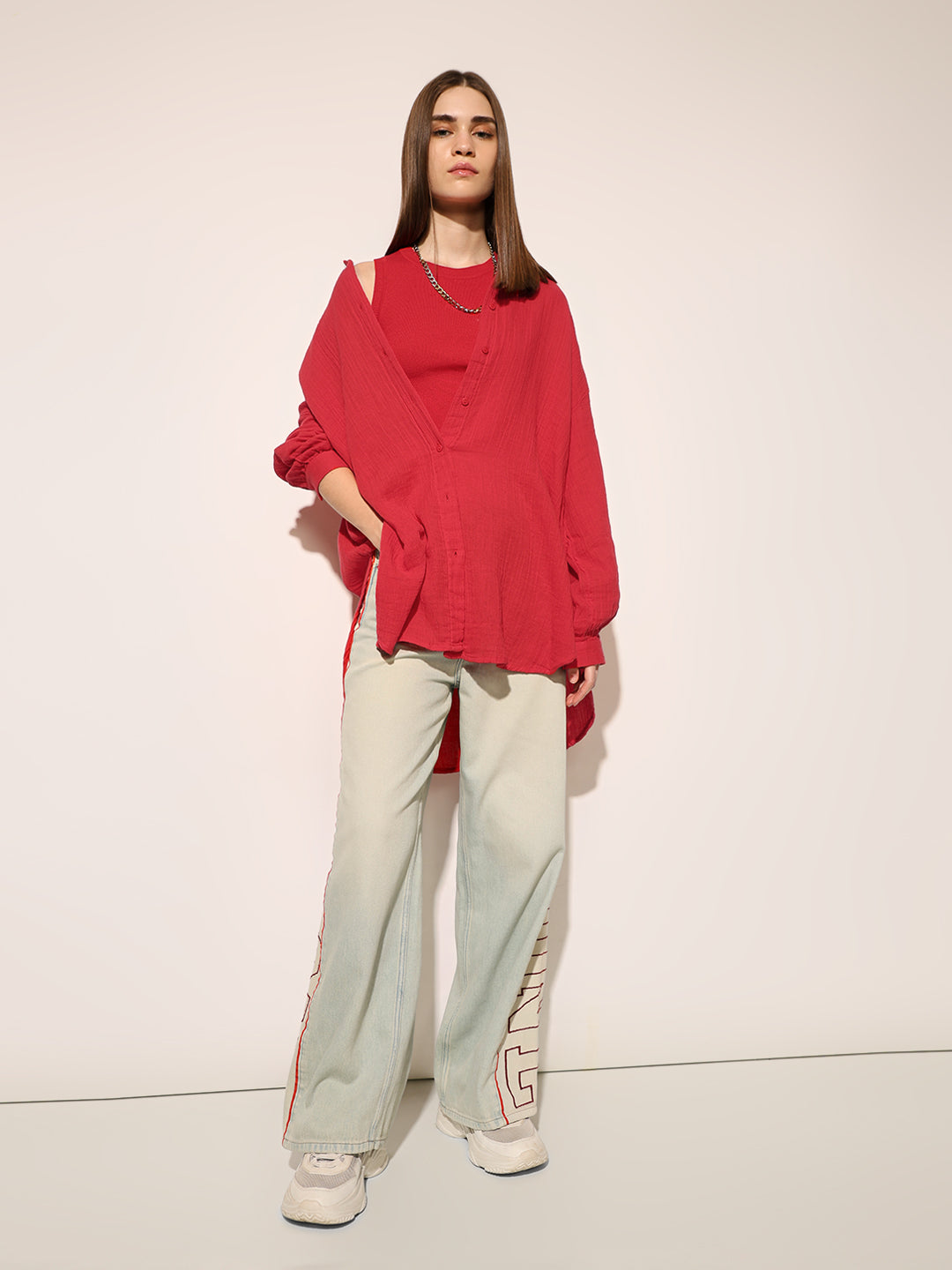 Red Organic Cotton Oversized Shirt