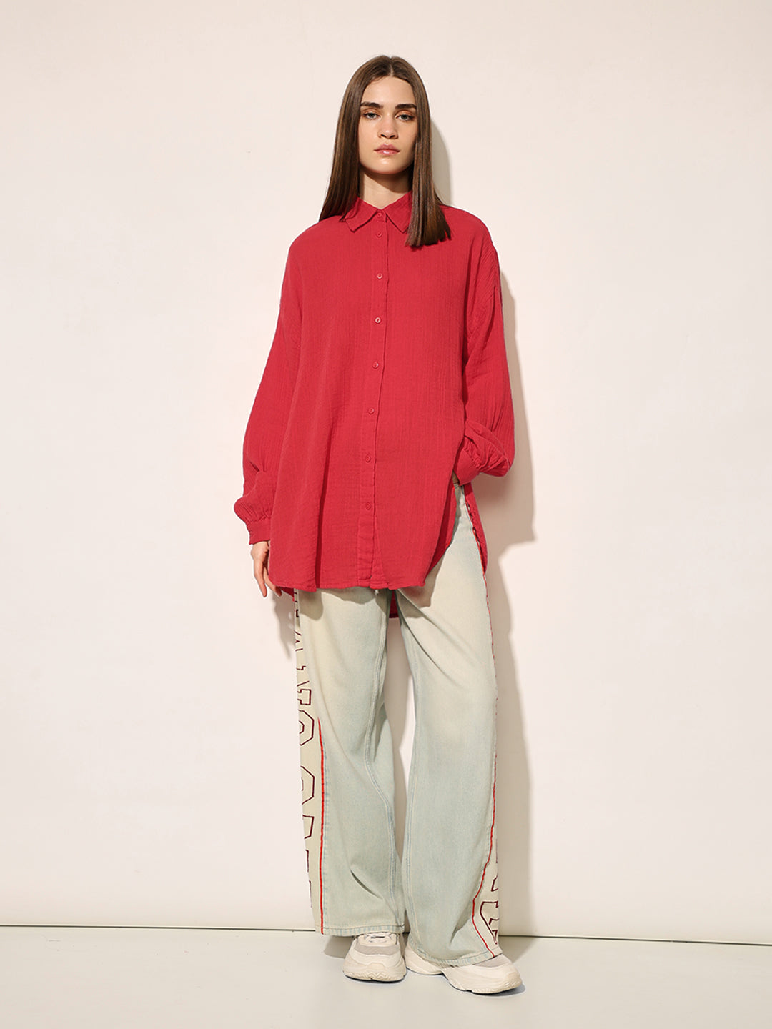 Red Organic Cotton Oversized Shirt