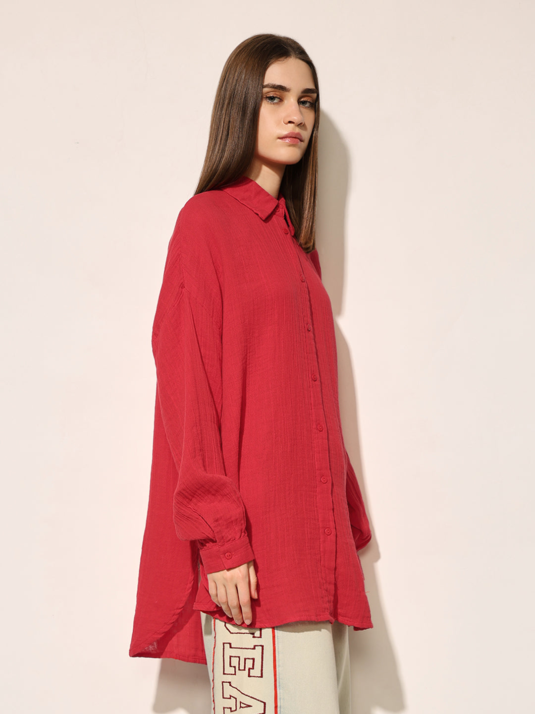 Red Organic Cotton Oversized Shirt