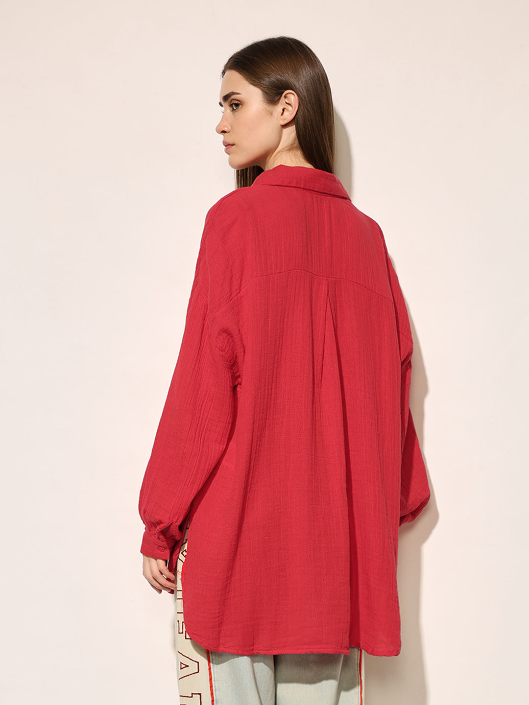 Red Organic Cotton Oversized Shirt