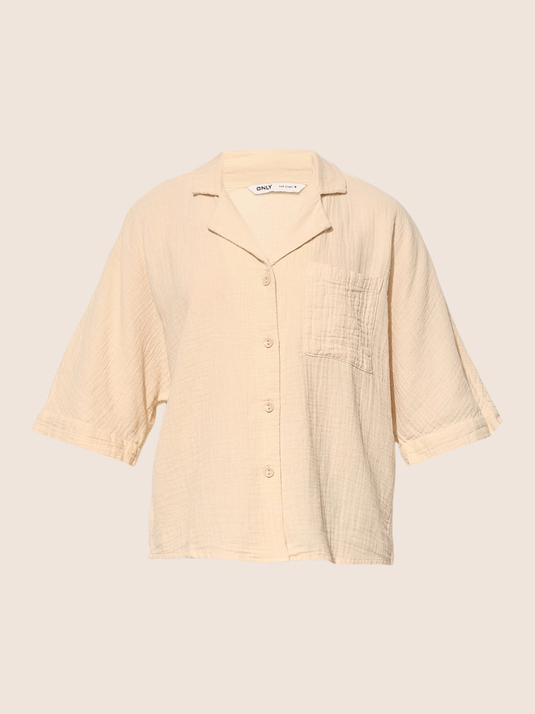 Beige Boxy Fit Cotton Shirt