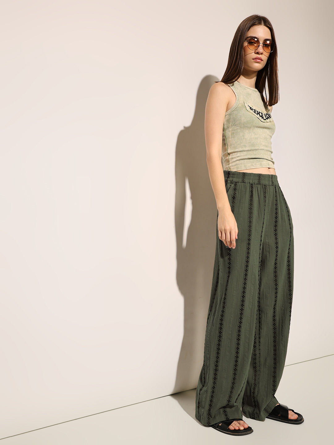 Green Wide Leg Pants - 26