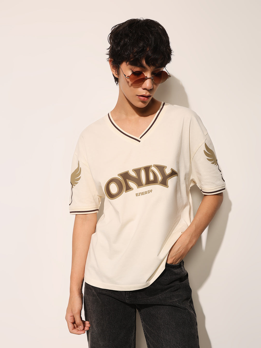 Off-White Cotton Printed T-shirt