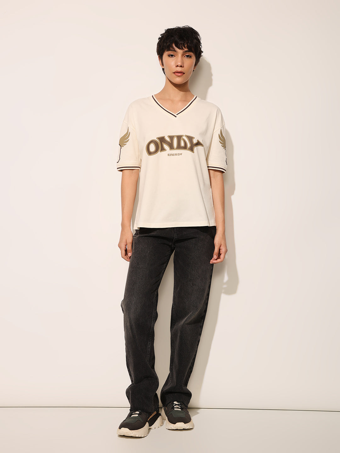 Off-White Cotton Printed T-shirt