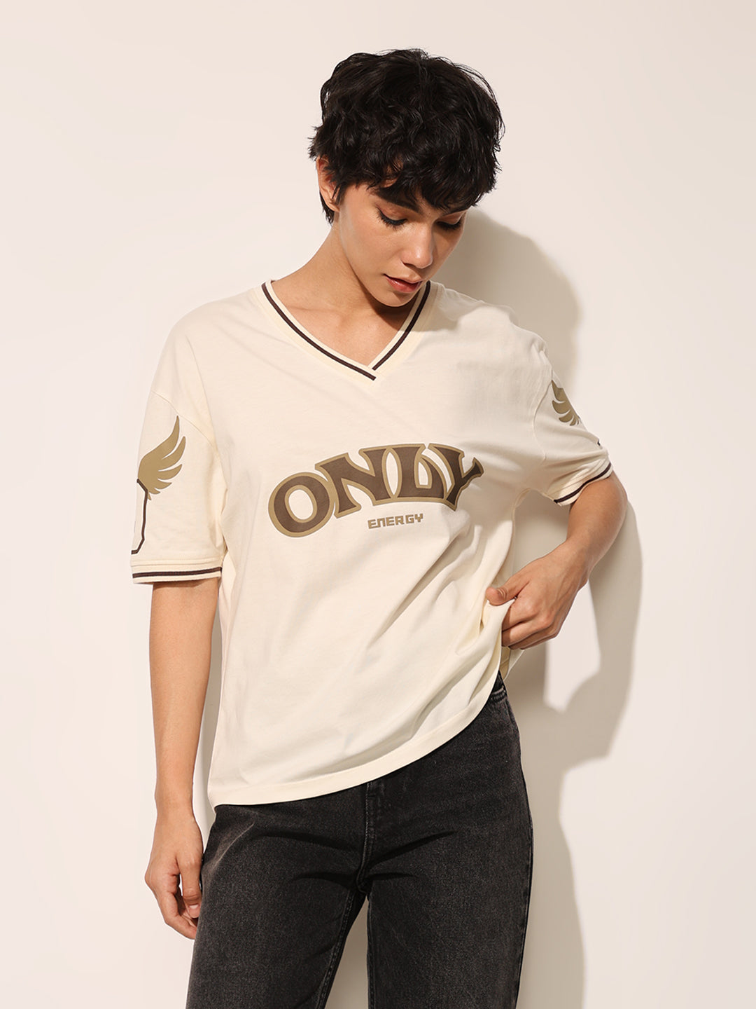 Off-White Cotton Printed T-shirt