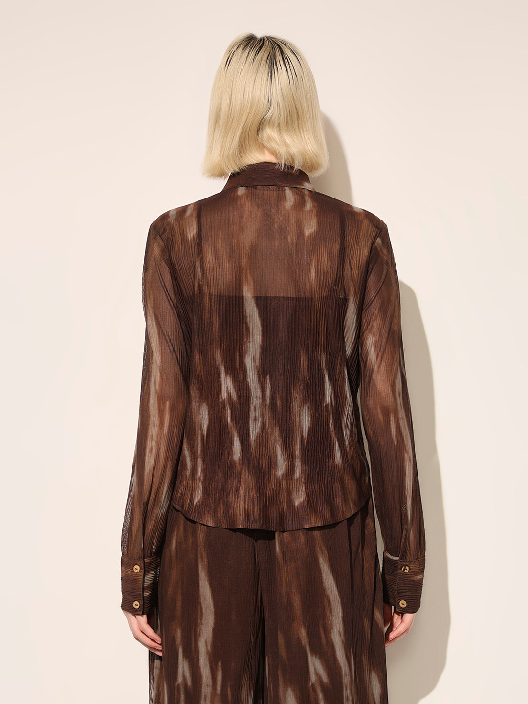 Brown Printed Semi-Sheer Shirt