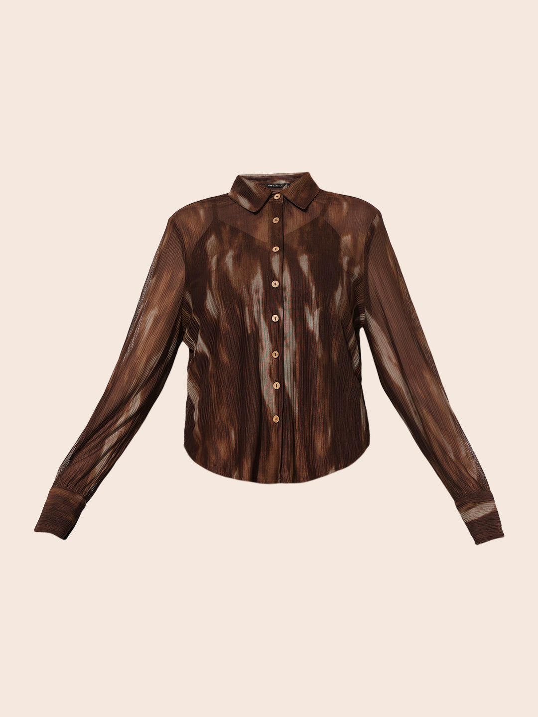 Brown Printed Semi-Sheer Shirt