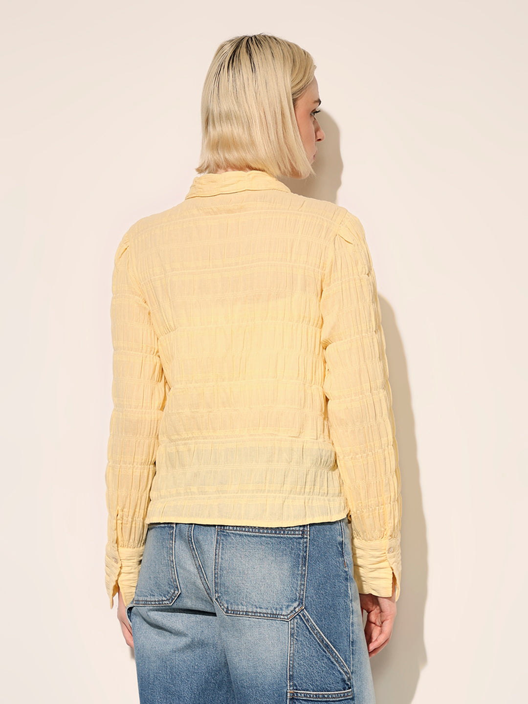 Yellow Fitted Smocked Shirt