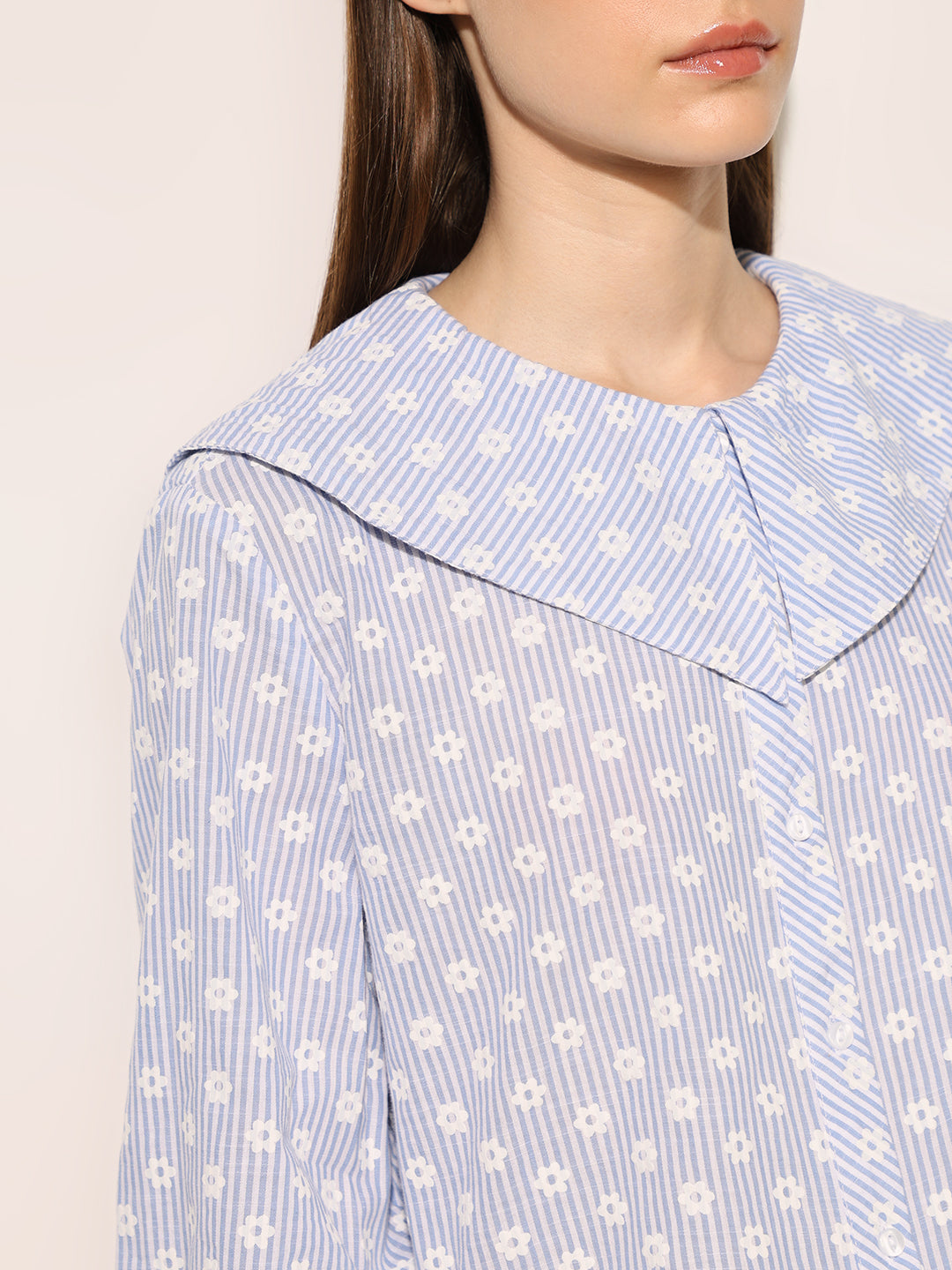 Blue Printed Peter Pan Collar Shirt