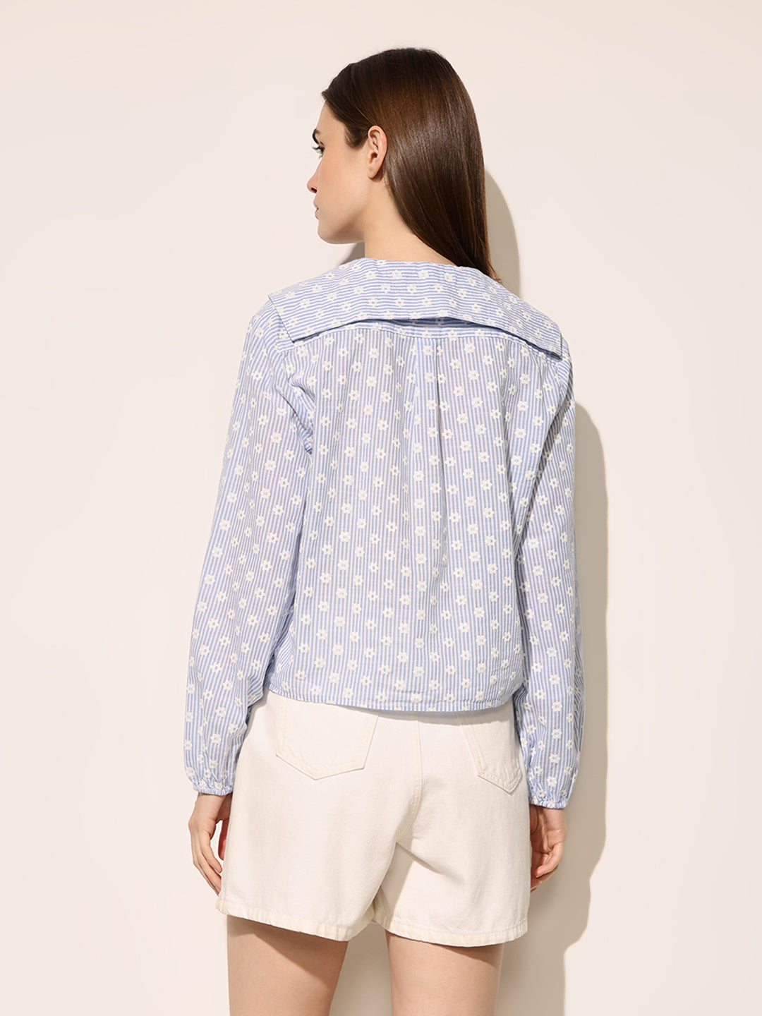 Blue Printed Peter Pan Collar Shirt