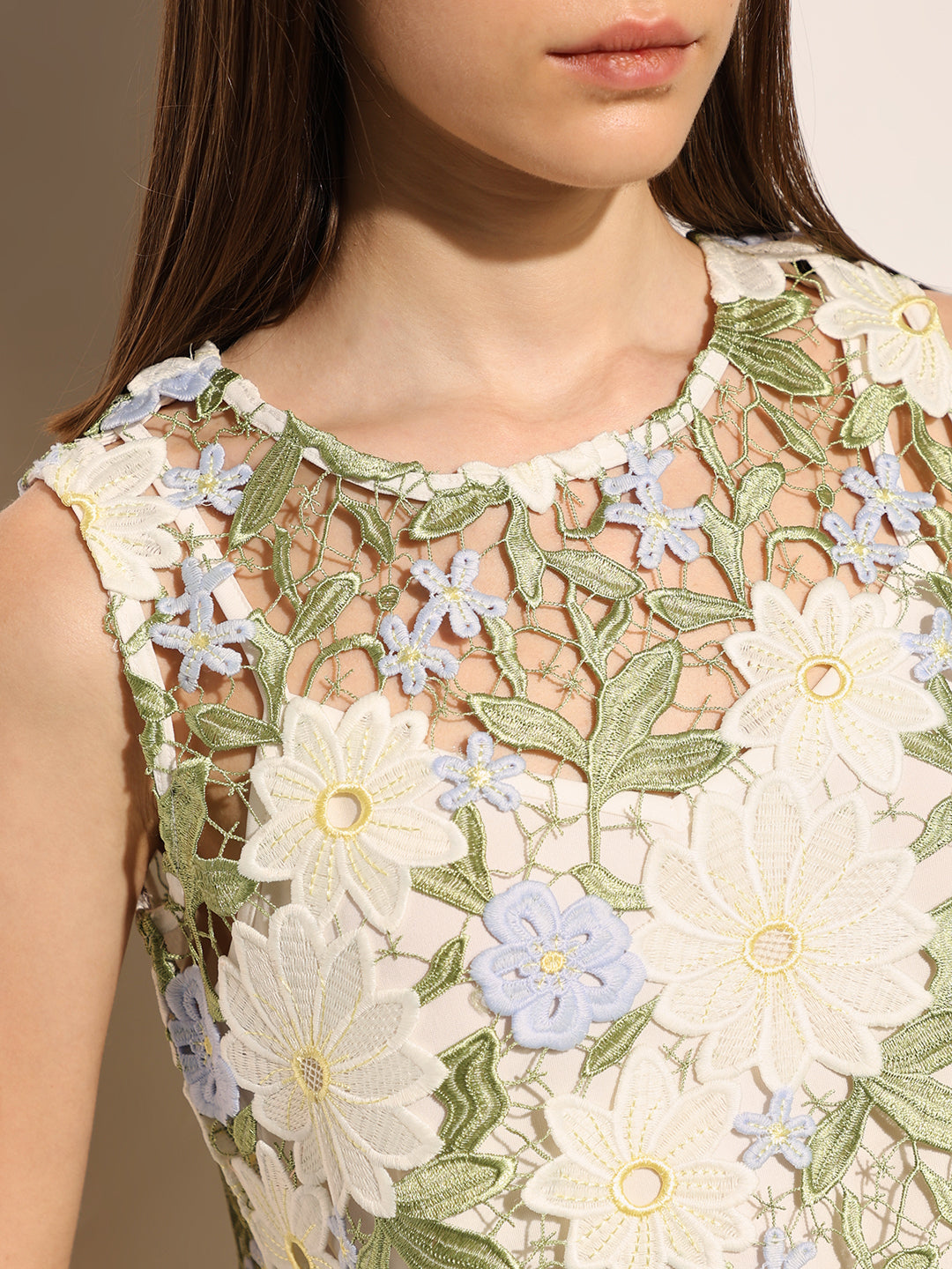 White Floral Lace Sleeveless Top