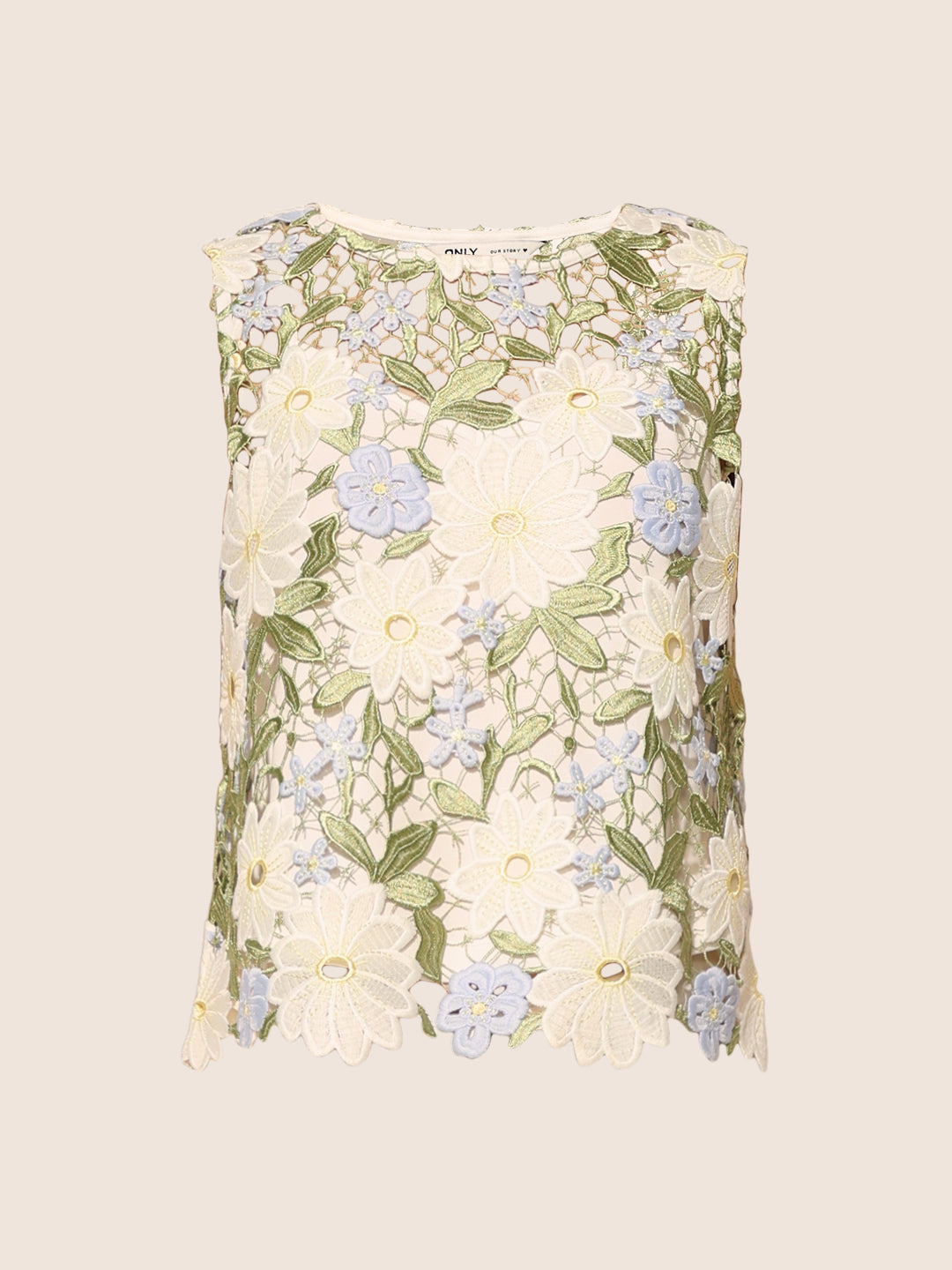 ONLY White Floral Lace Sleeveless Top