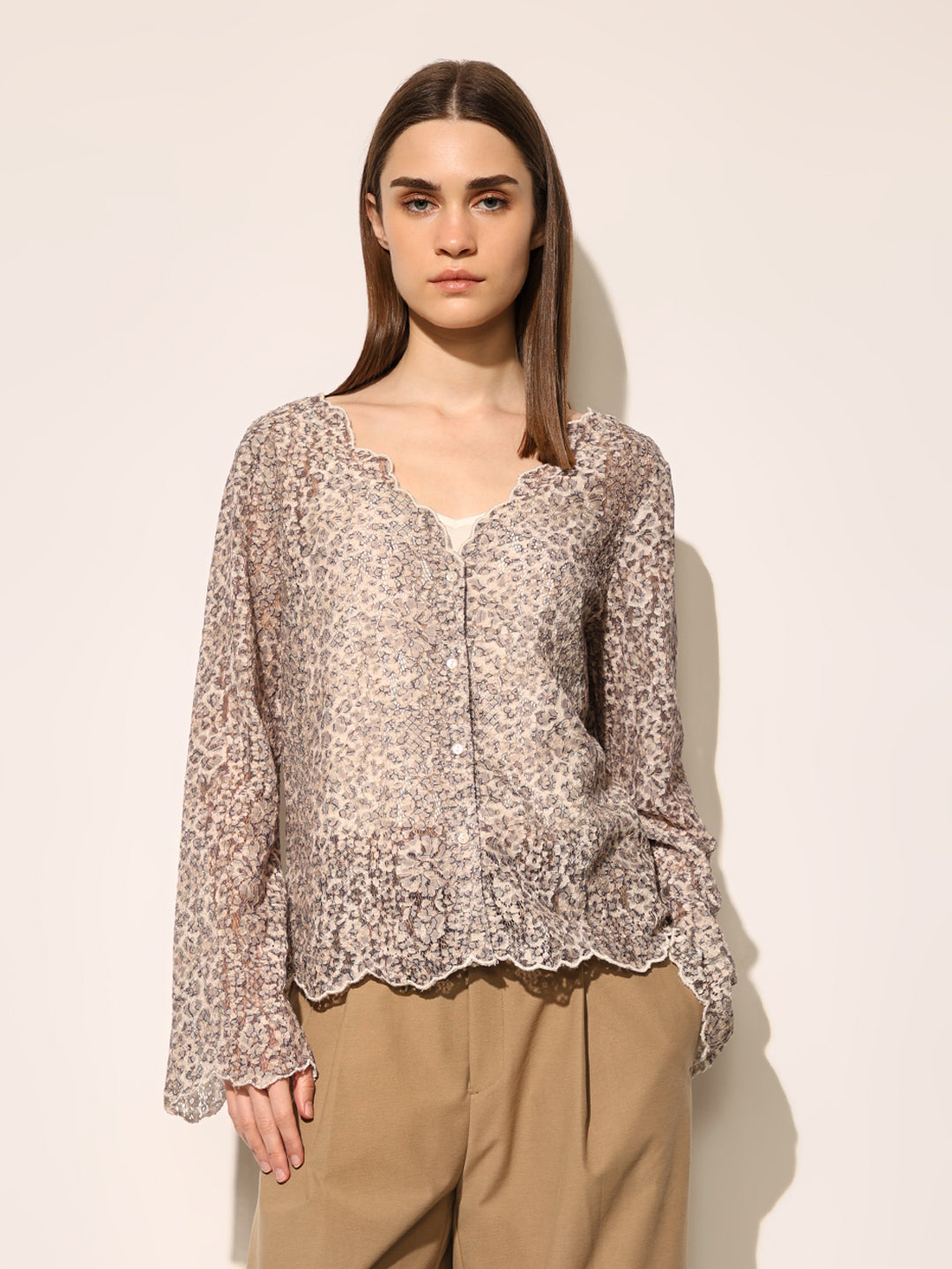 Beige Bell Sleeves Top