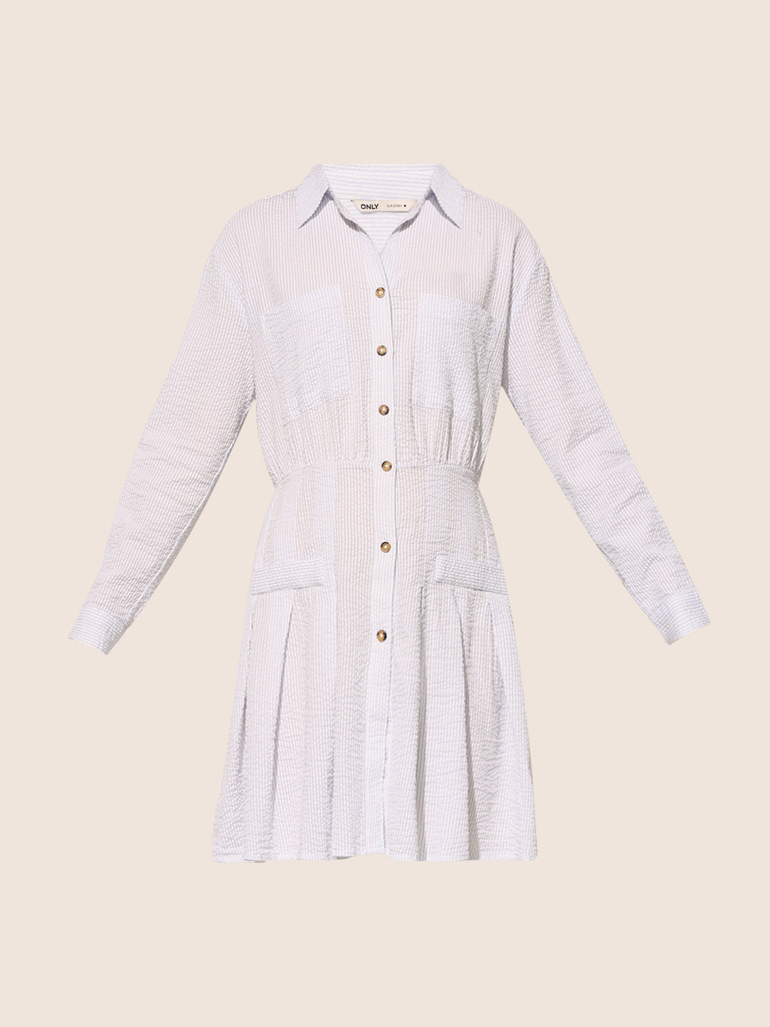 White Cuffed Sleeves Shirt Dress