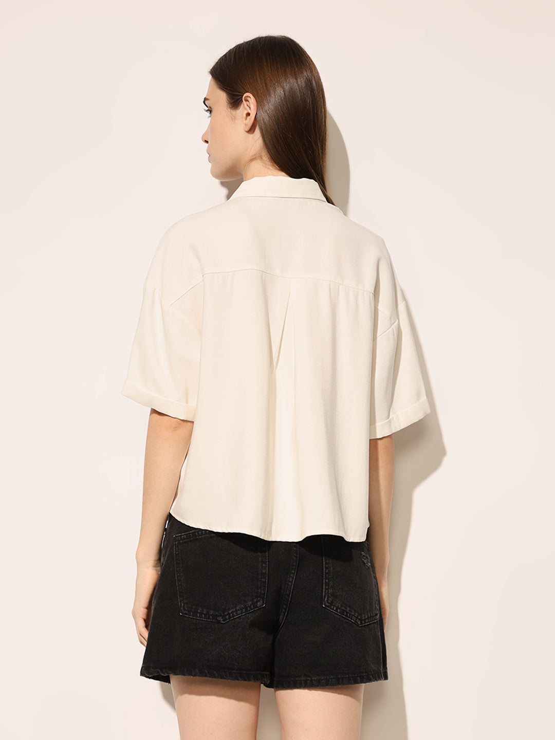 Beige Crop Boxy Fit Shirt