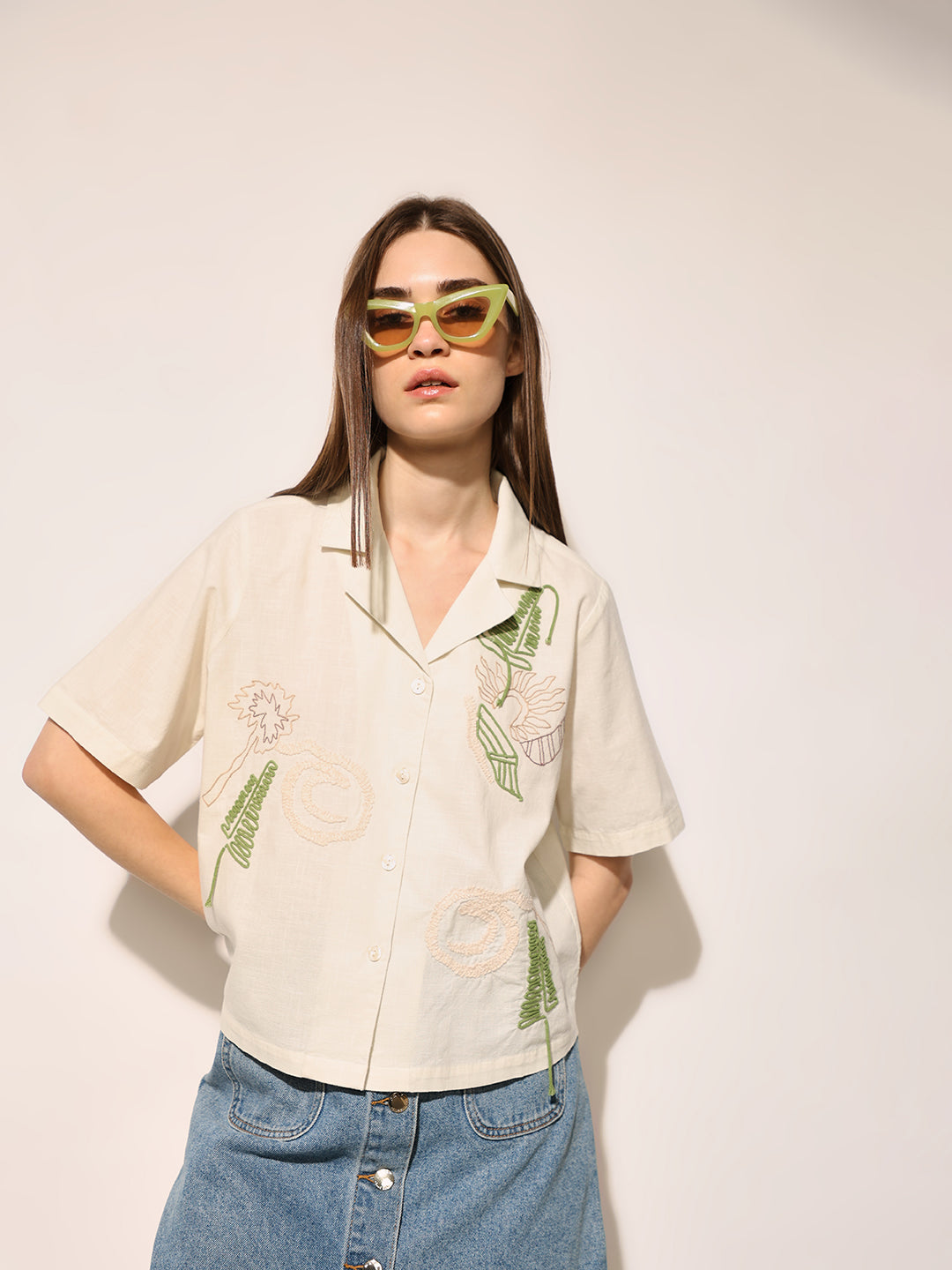 Beige Printed Boxy Fit Shirt