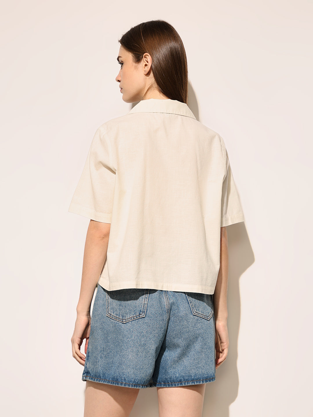 Beige Printed Boxy Fit Shirt