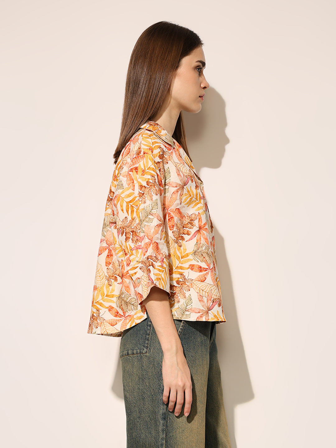 White Printed Linen Blend Shirt