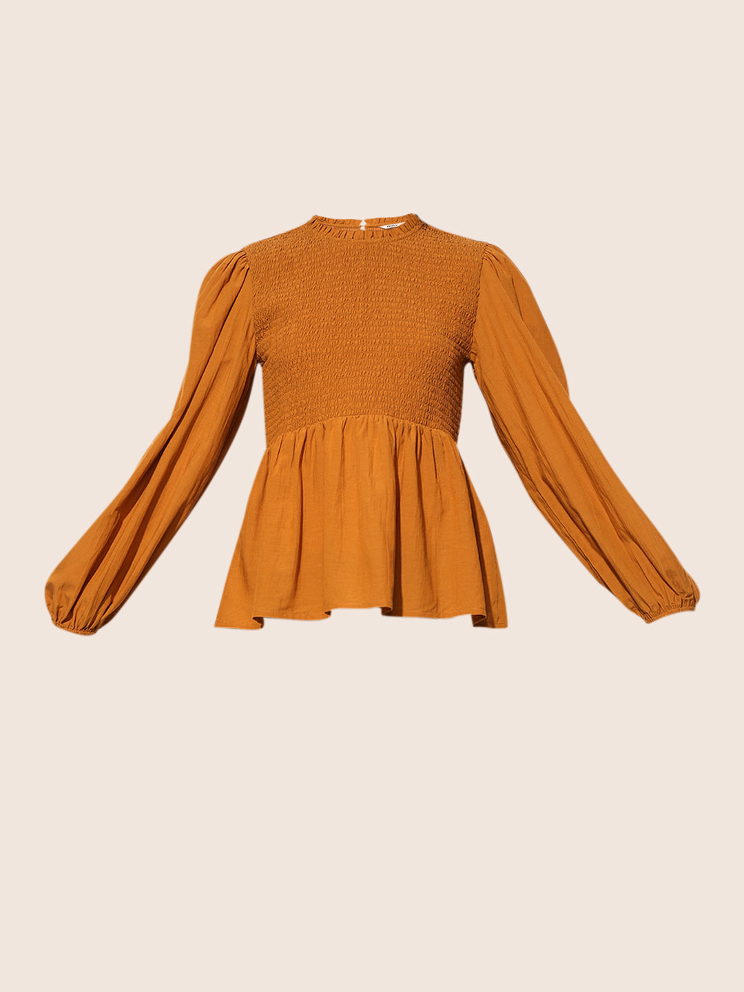 Brown Smocked Peplum Top