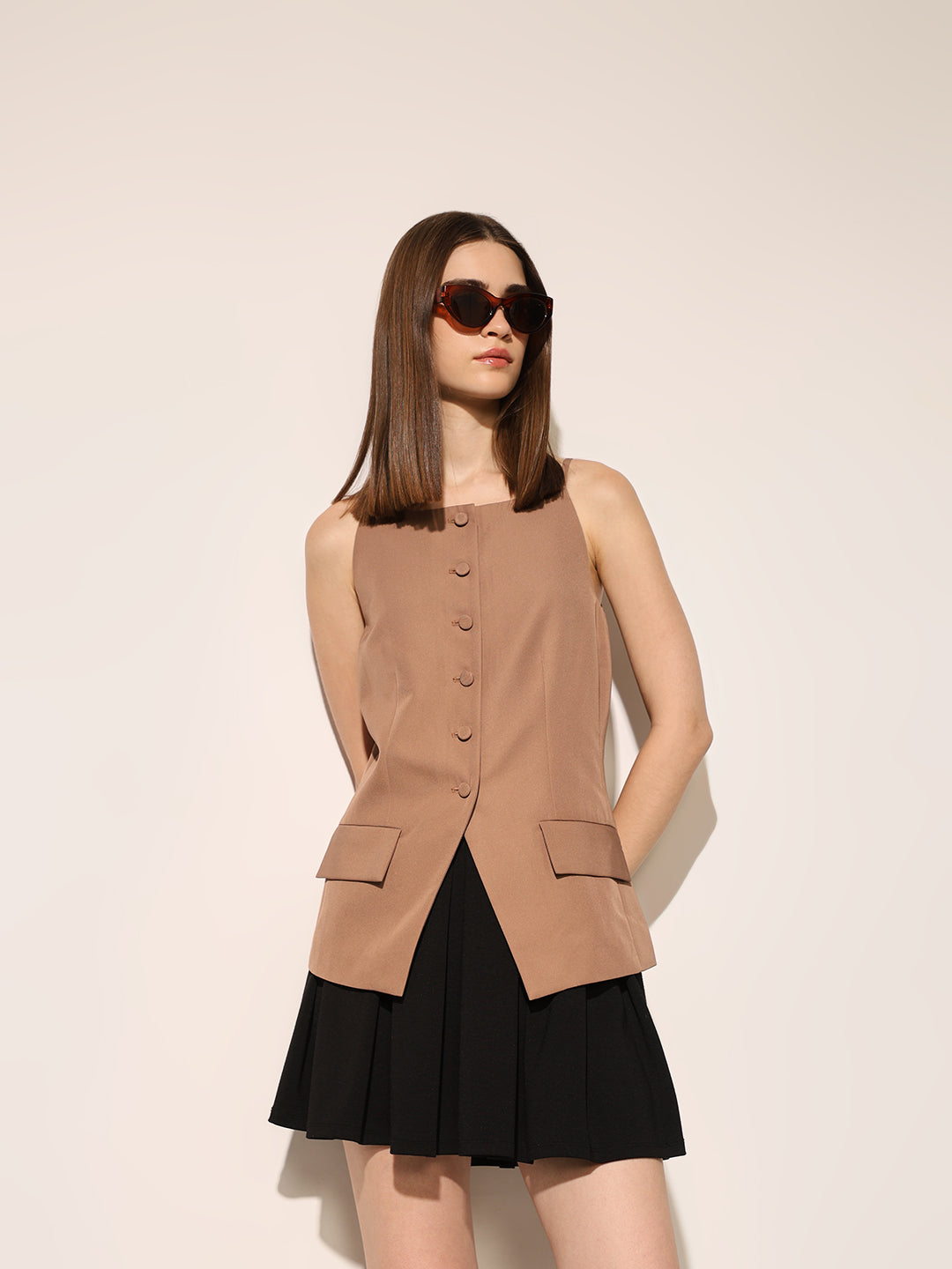 Brown Strappy Waistcoat Top