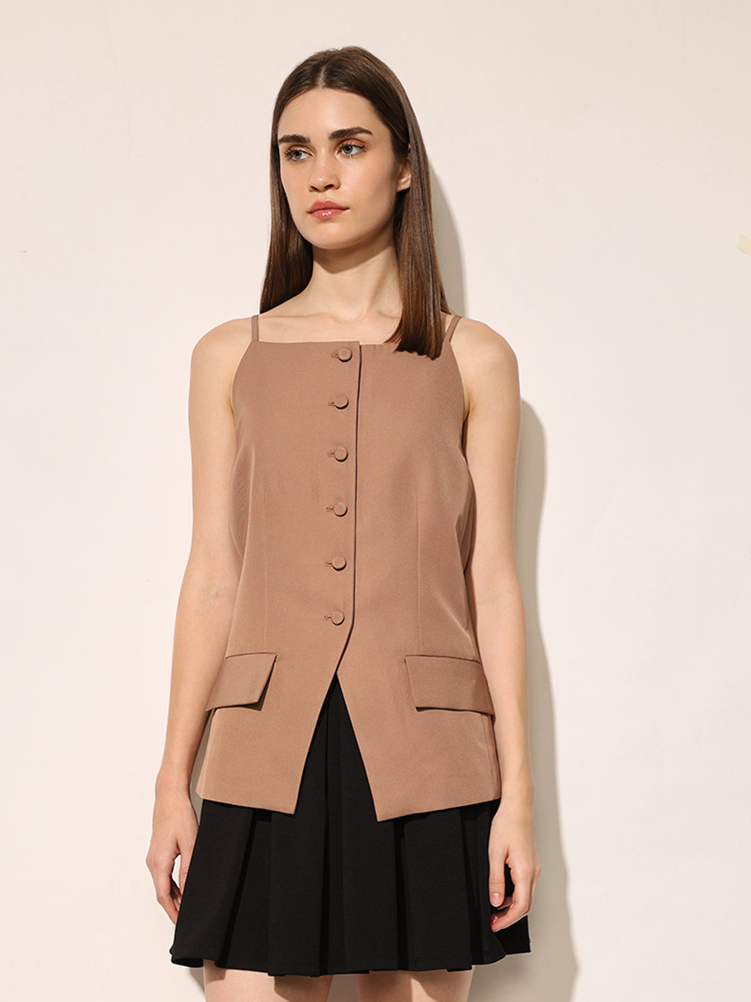 Brown Strappy Waistcoat Top