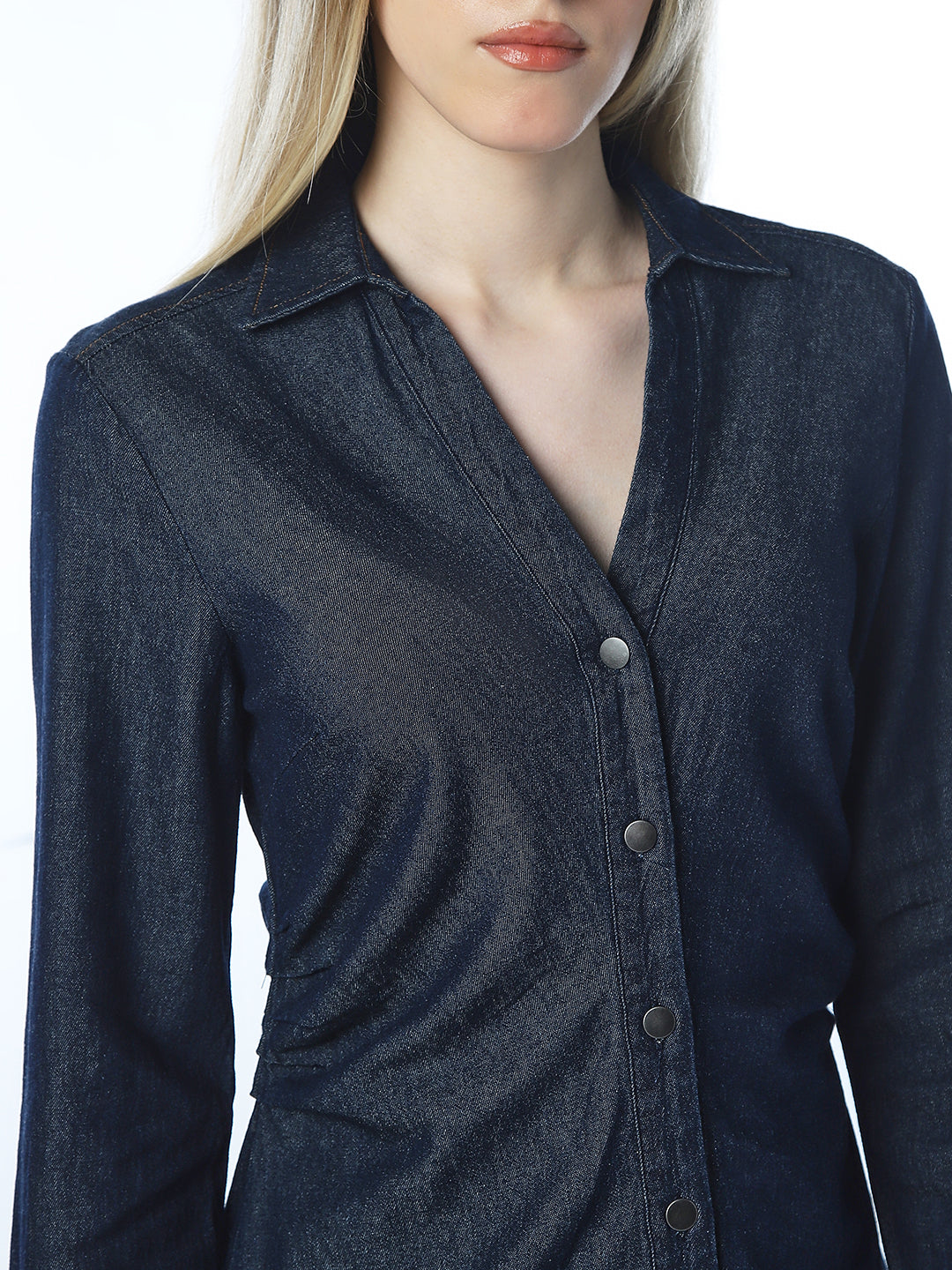 V-Neck Midi Denim Dress