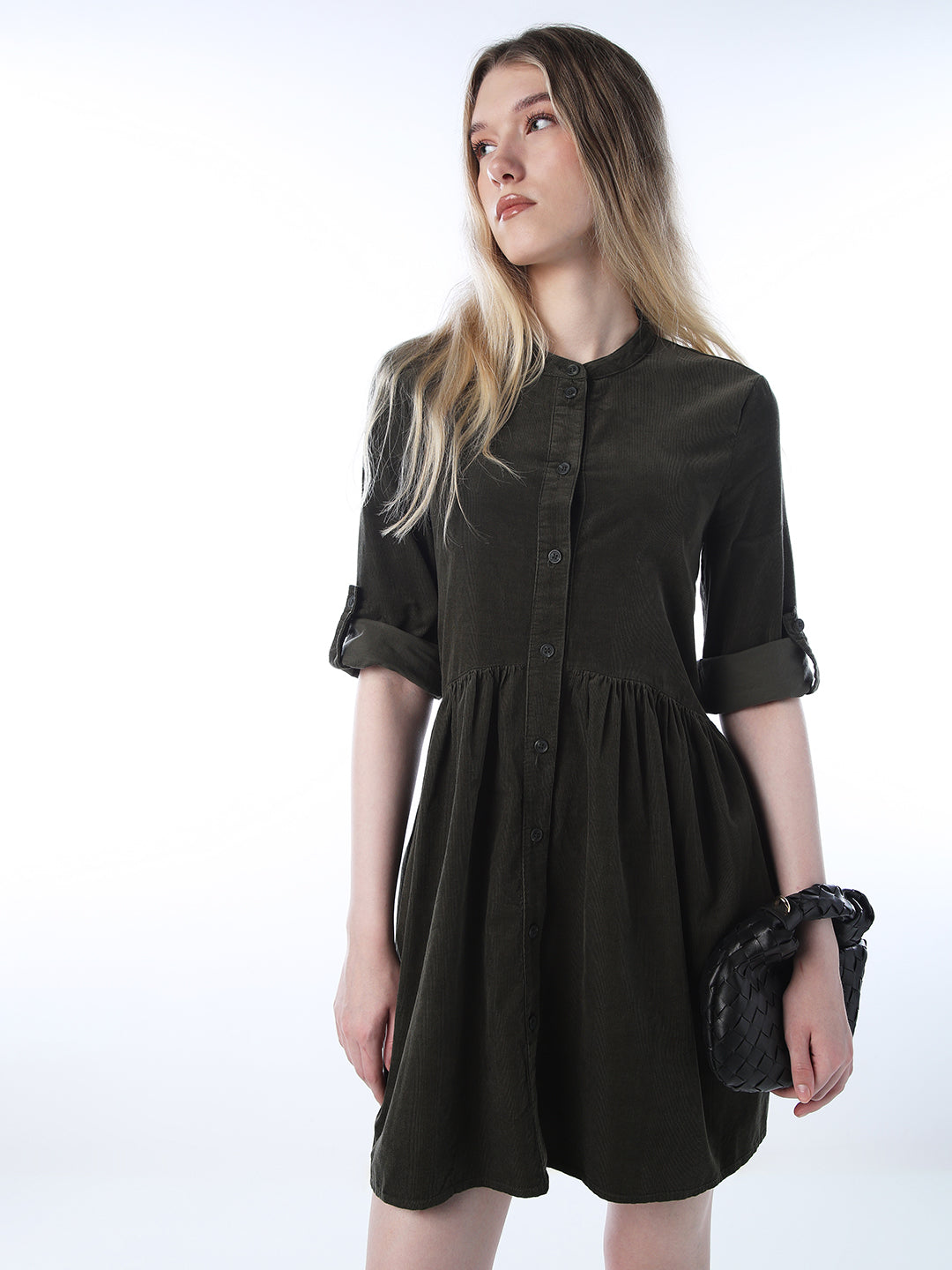 Corduroy Short Dress - Green - XS
