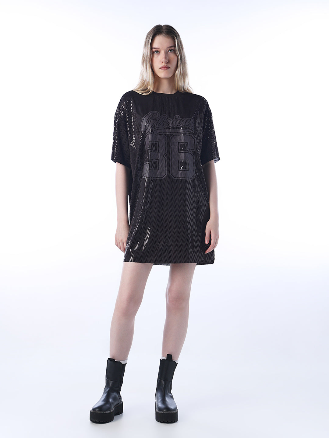 Rhinestone Detail T-Shirt Dress