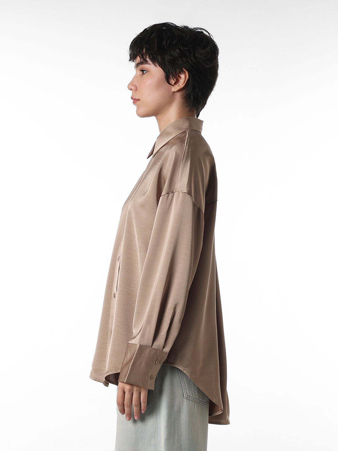 Brown Satin Oversized Shirt