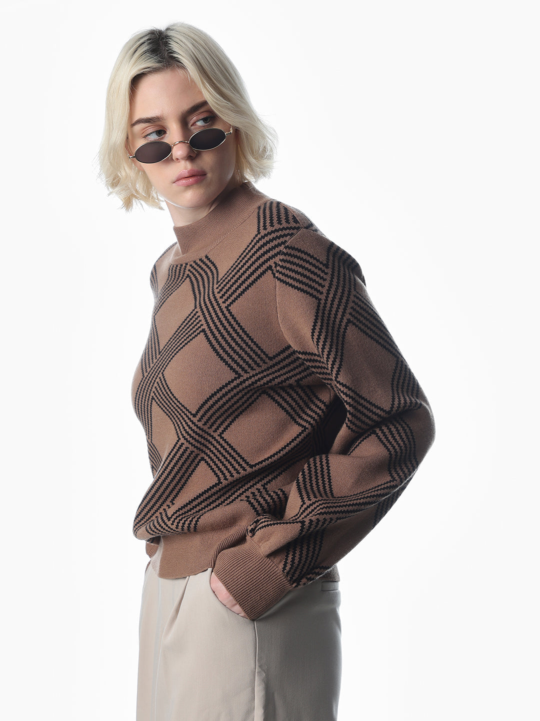 Brown Boxy Fit O-Neck Pullover