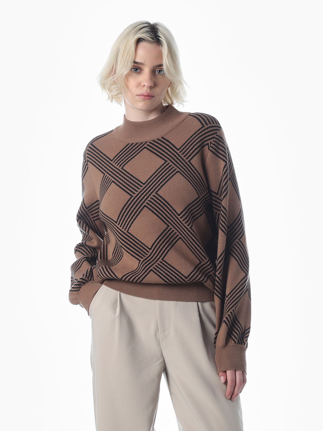 Brown Boxy Fit O-Neck Pullover