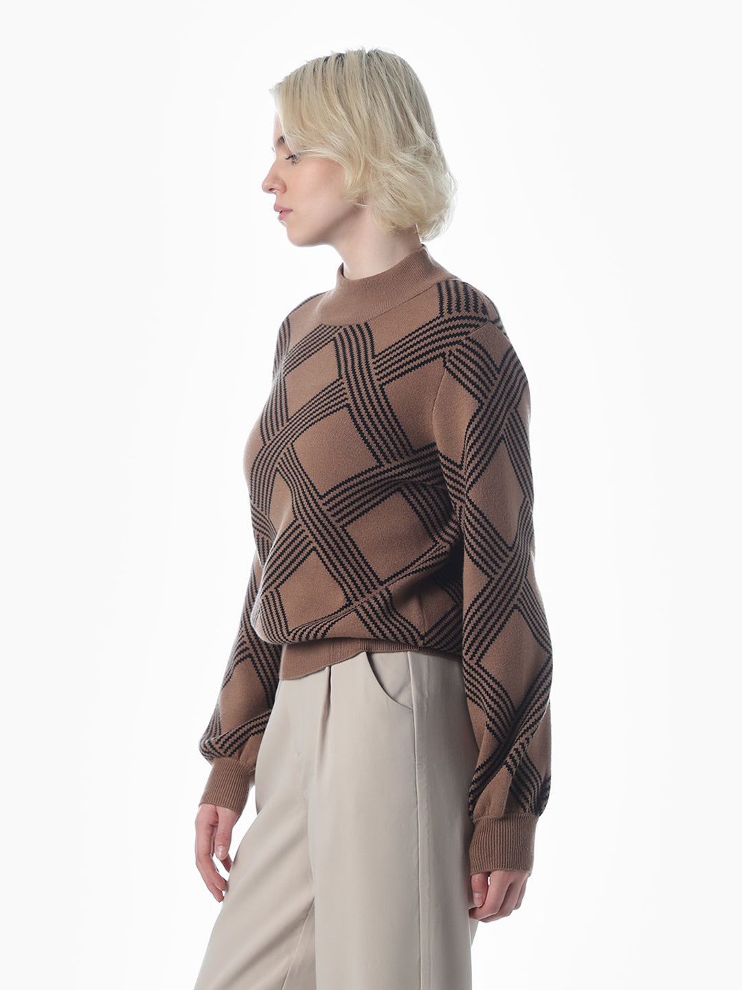 Brown Boxy Fit O-Neck Pullover