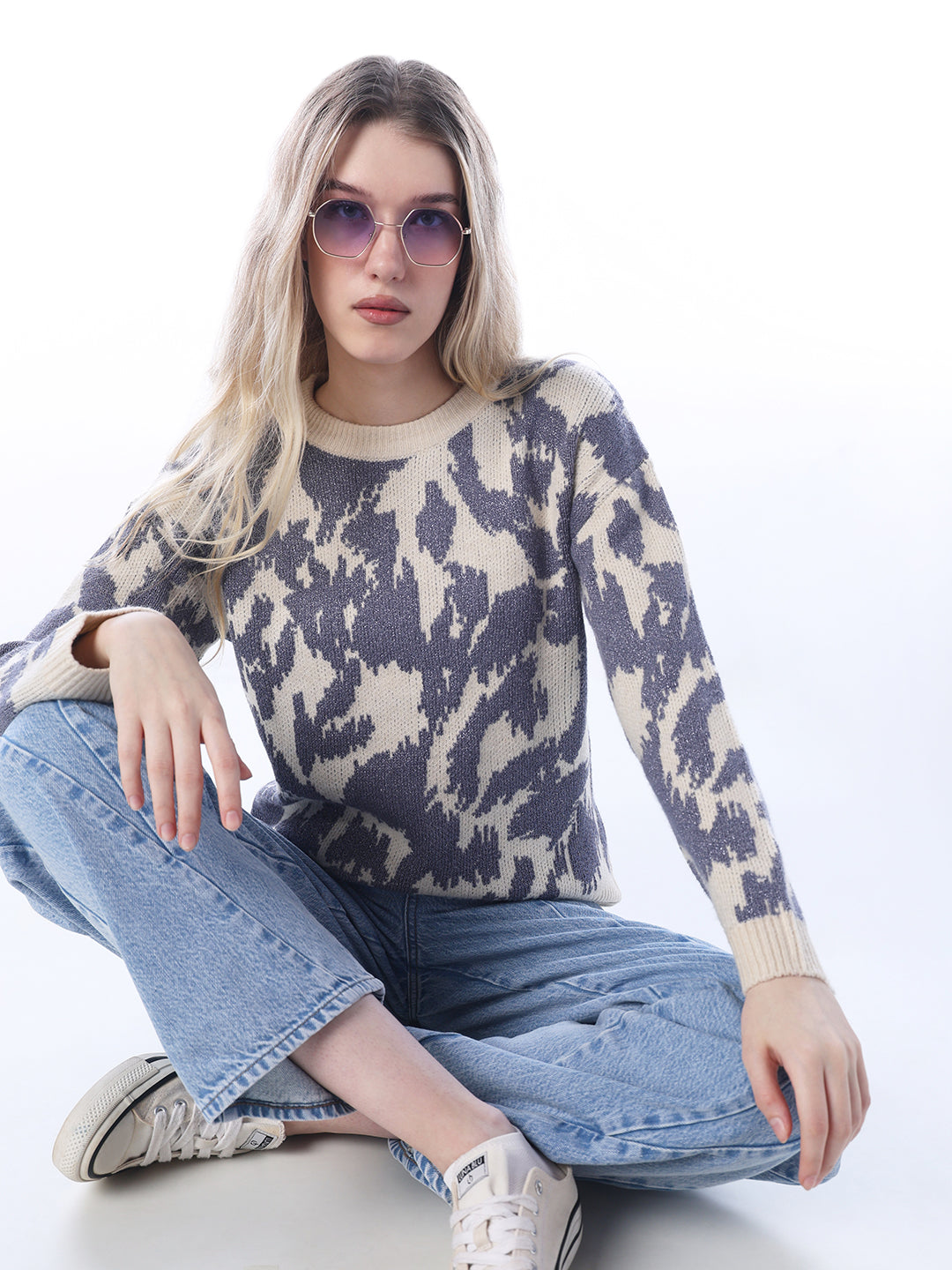 Shimmer Jacquard Knit Pullover - M