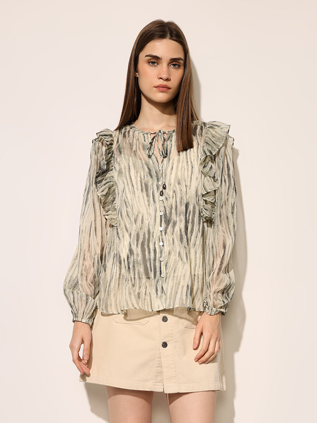 Green Printed Sheer Cotton Top