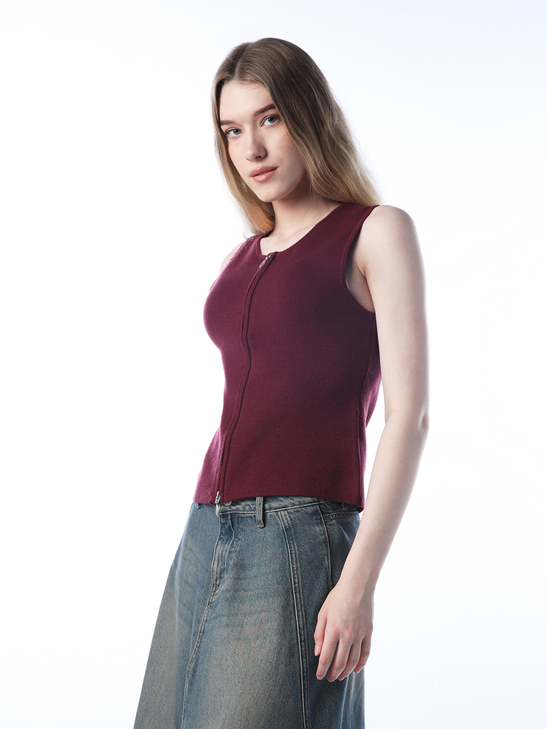 Two-Way Zip-Up Vest - Maroon
