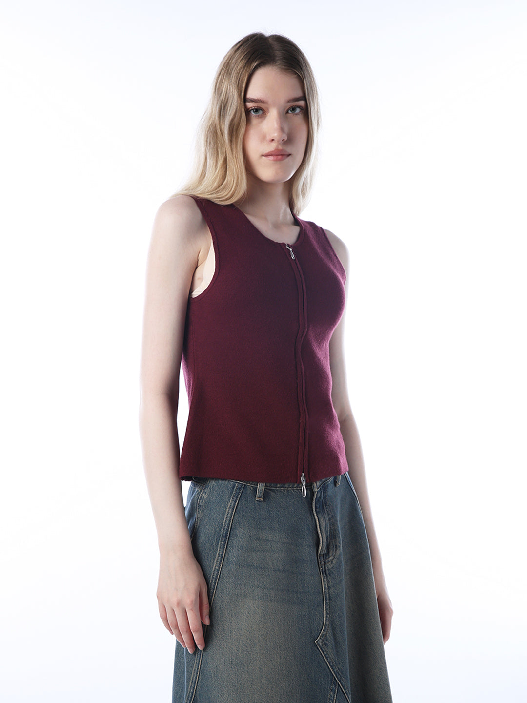 Two-Way Zip-Up Vest - Maroon