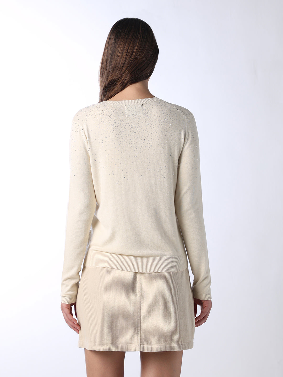 O-Neck Embellished Pullover - Cream