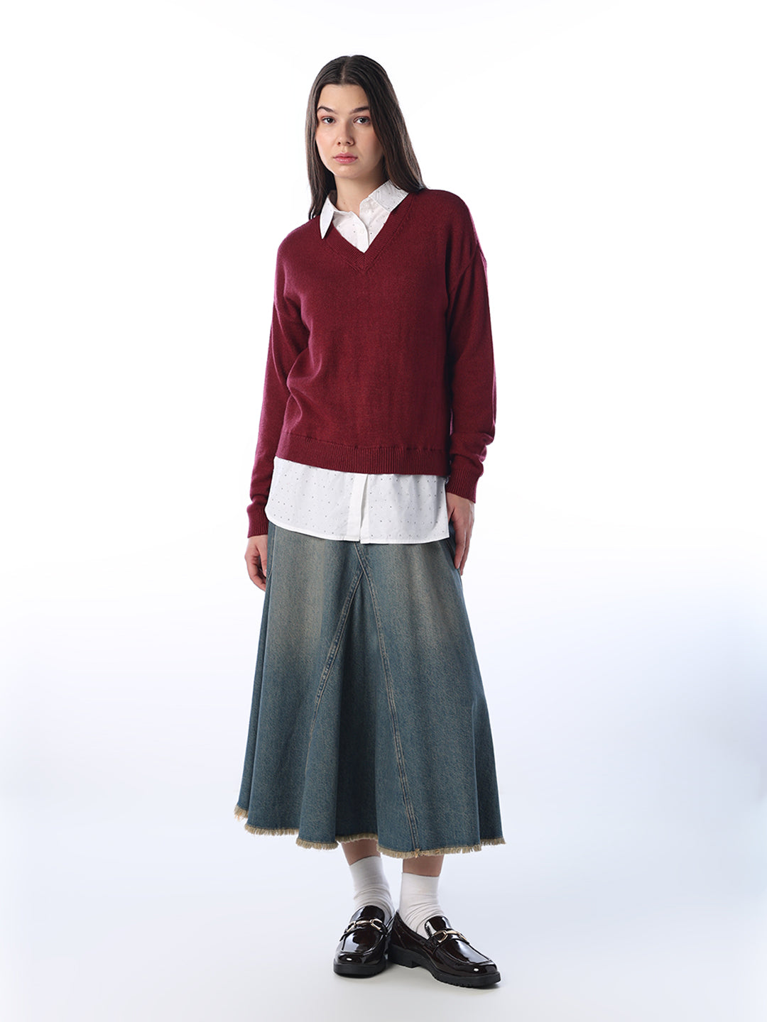 Mock Shirt Embellished Pullover