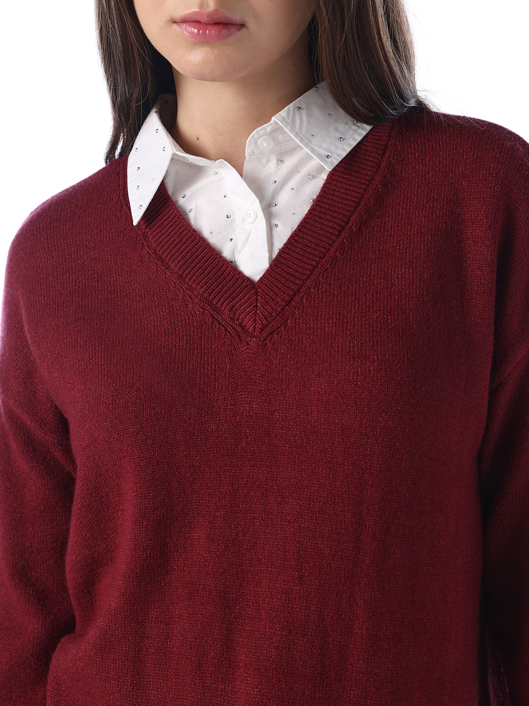 Mock Shirt Embellished Pullover
