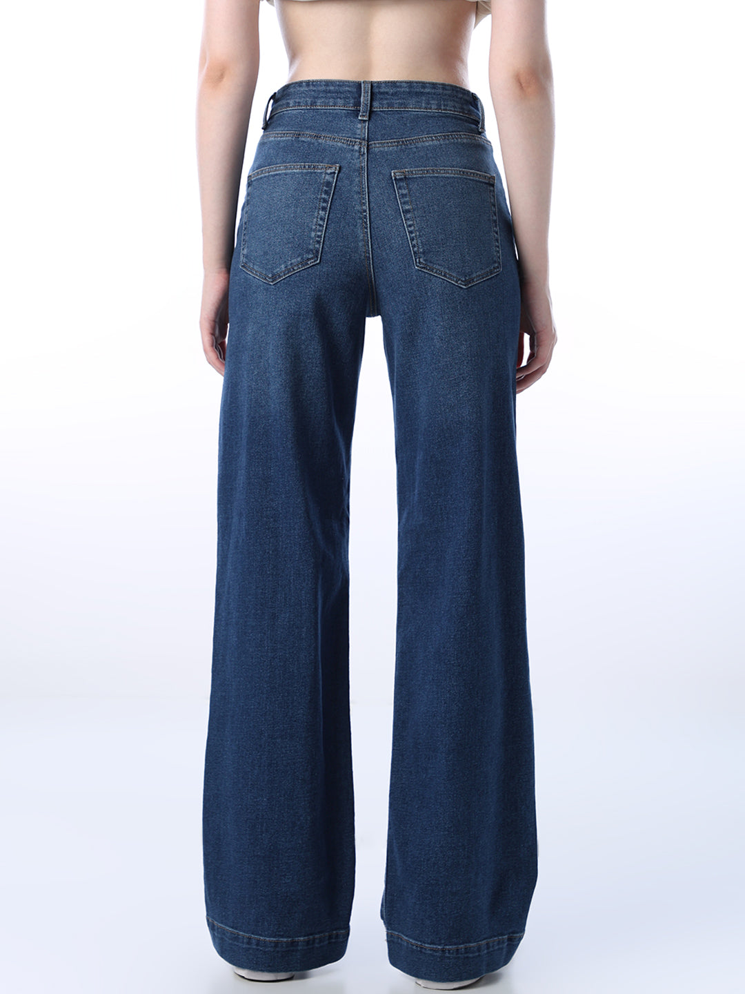 High Rise Pintuck Wide Leg Jeans