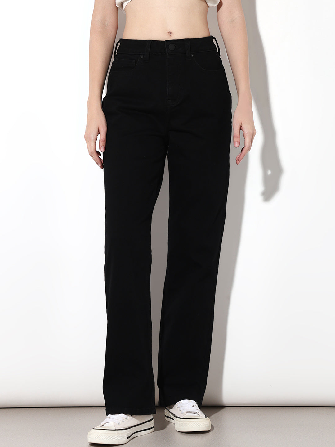 Black High Rise Straight Fit Jeans